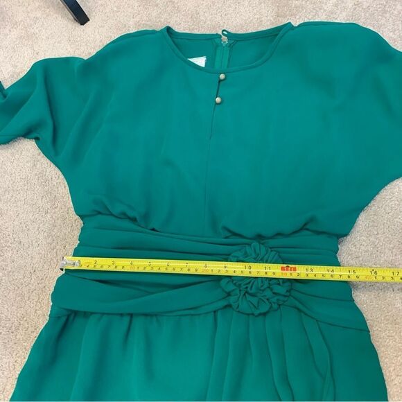 VINTAGE Emerald Green wrap skirt ruched waist dress - Picture 11 of 14